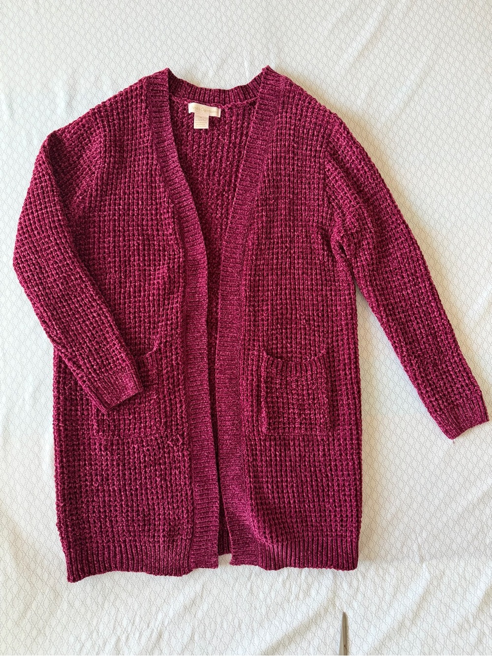 Expressions Open-Front Wine Knit Cardigan